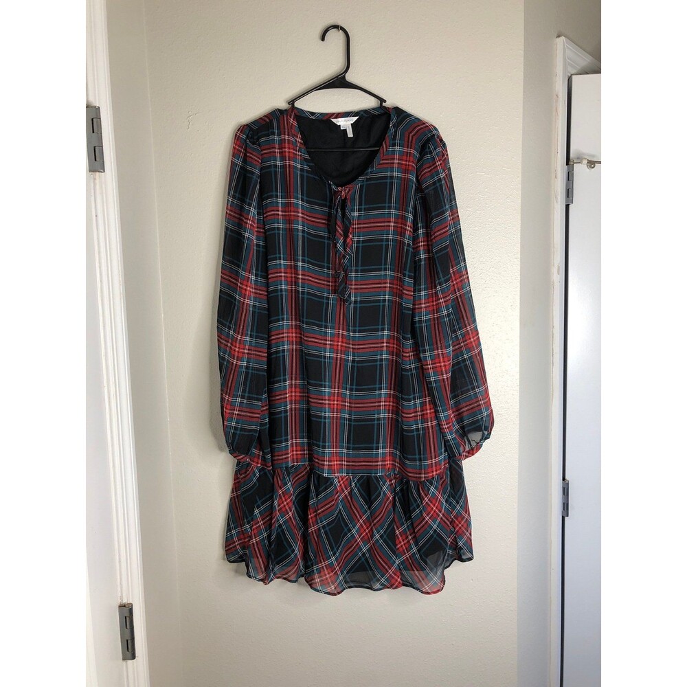 Draper James Black and Red Plaid Midi Dress